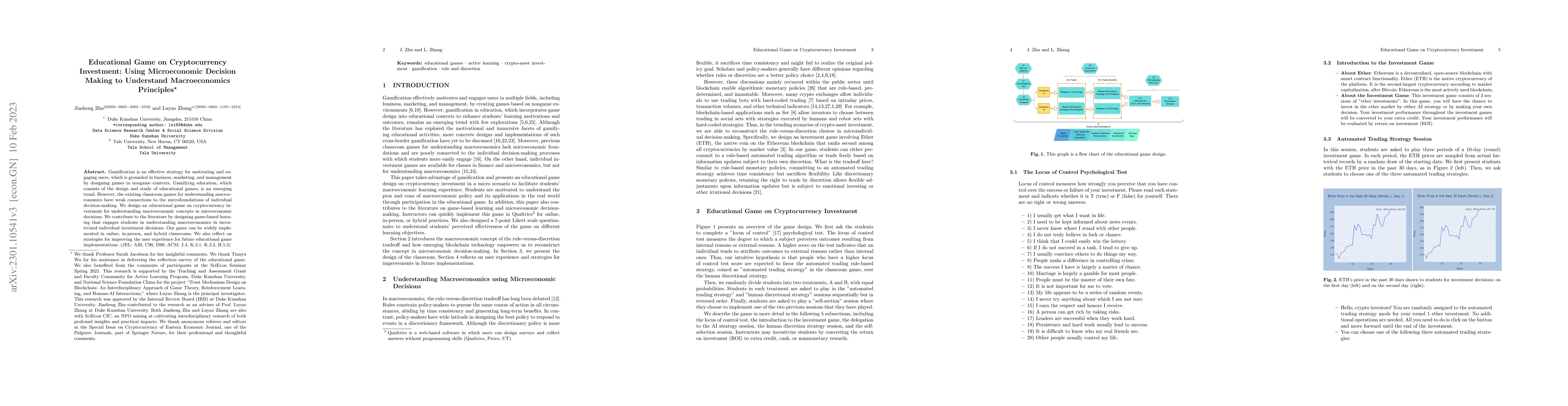 Thumbnail for Educational Game on Cryptocurrency Investment: Using Microeconomic
  Decision Making to Understand Macroeconomics Principles