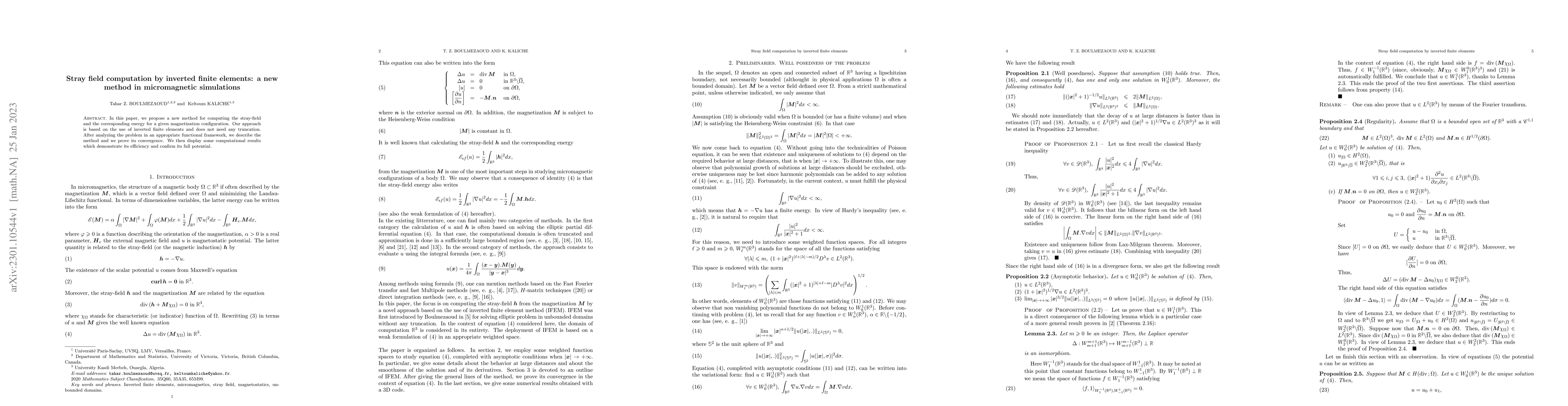 Thumbnail for Stray field computation by inverted finite elements: a new method in
  micromagnetic simulations