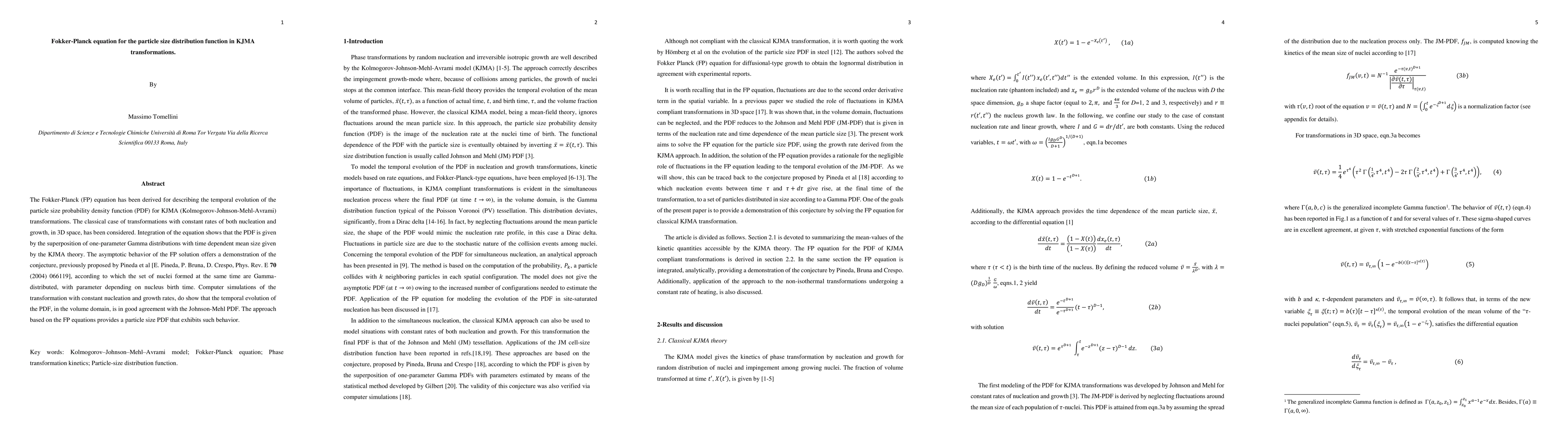 Thumbnail for Fokker-Planck equation for the particle size distribution function in
  KJMA transformations