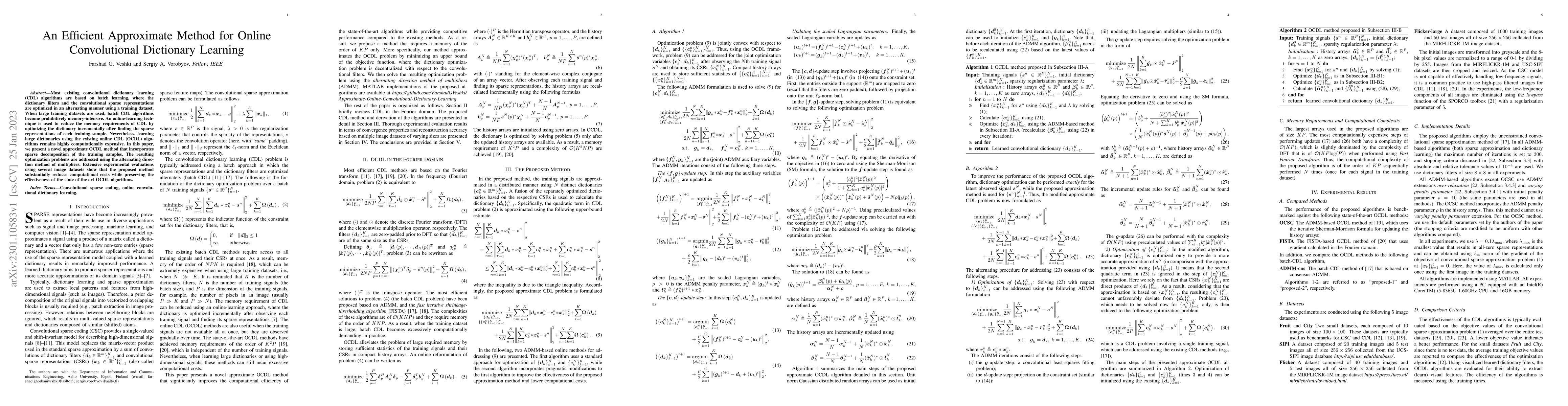 Thumbnail for An Efficient Approximate Method for Online Convolutional Dictionary
  Learning