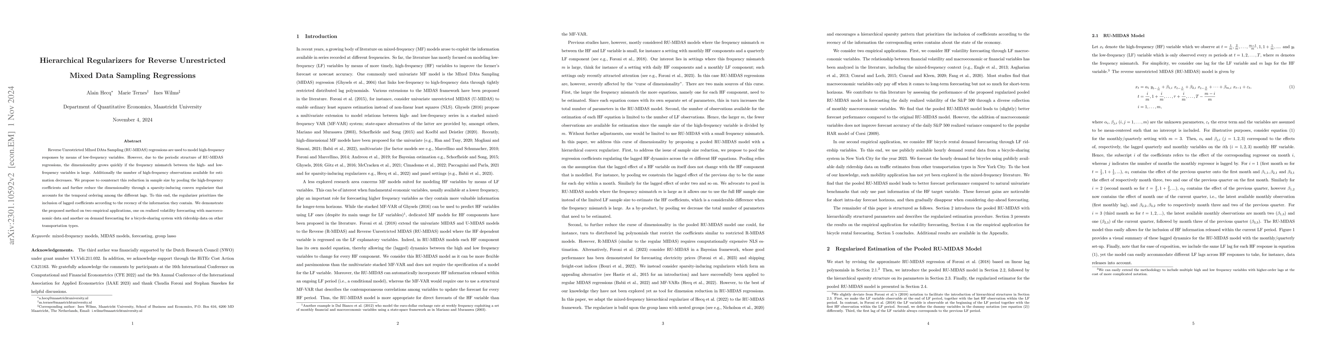 Thumbnail for Hierarchical Regularizers for Reverse Unrestricted Mixed Data Sampling
  Regressions