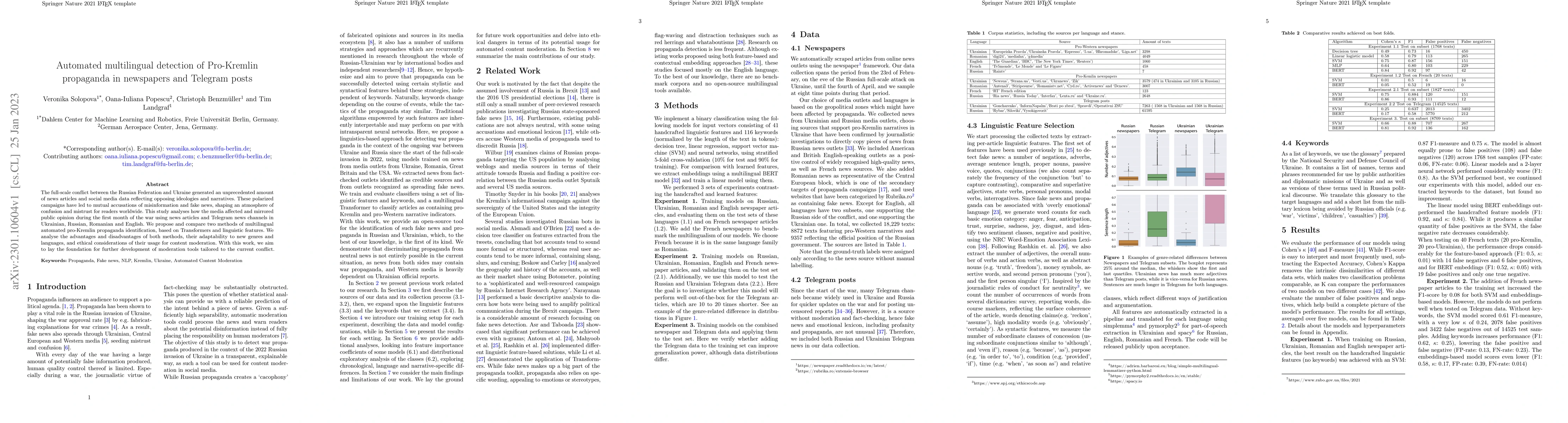 Thumbnail for Automated multilingual detection of Pro-Kremlin propaganda in newspapers
  and Telegram posts
