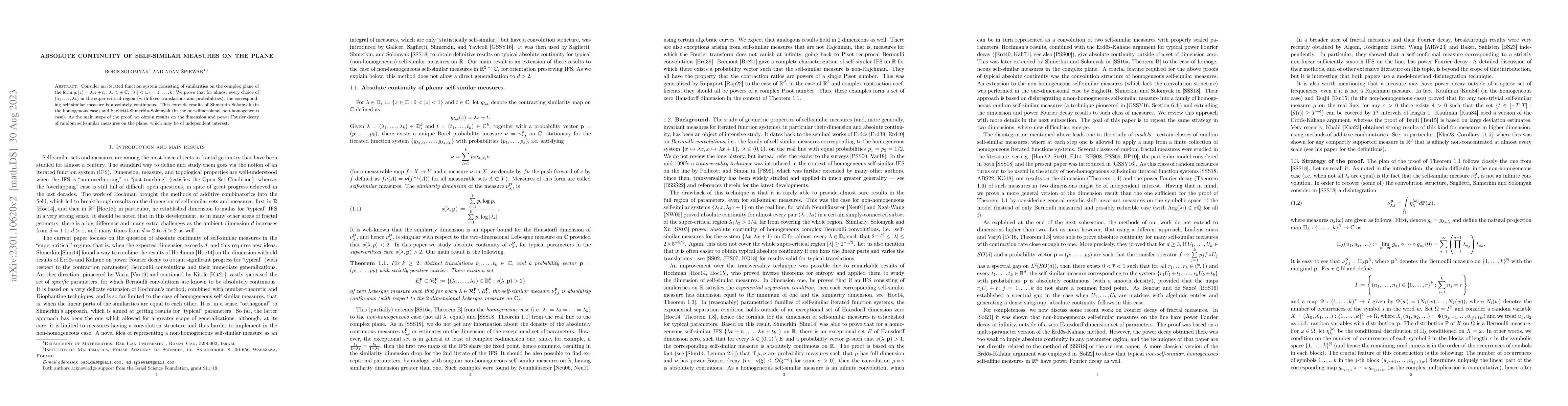 Thumbnail for Absolute continuity of self-similar measures on the plane