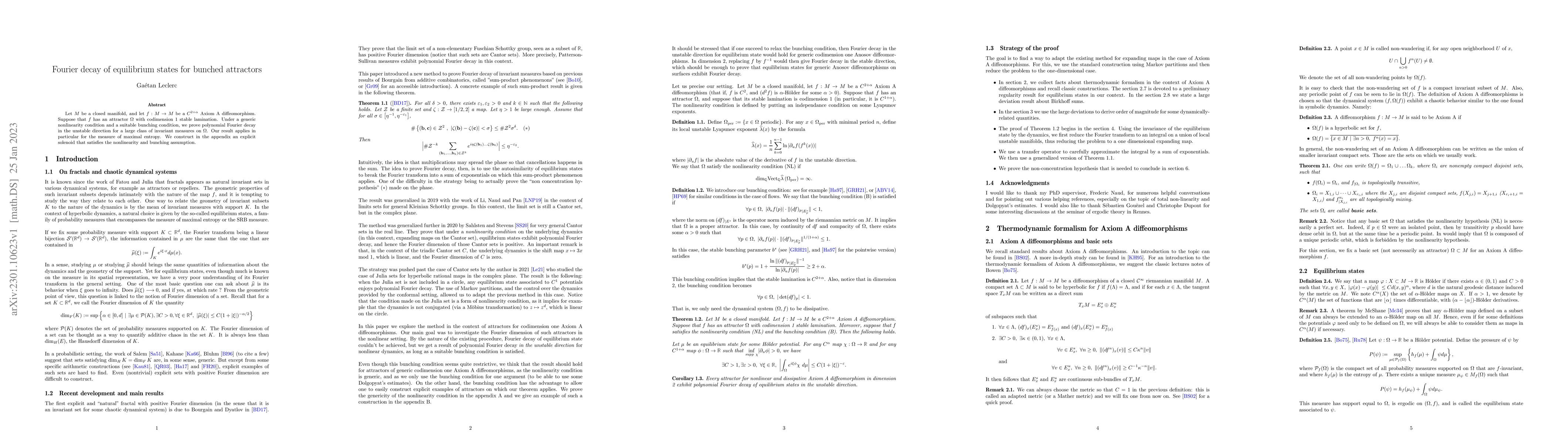 Thumbnail for Fourier decay of equilibrium states for bunched attractors