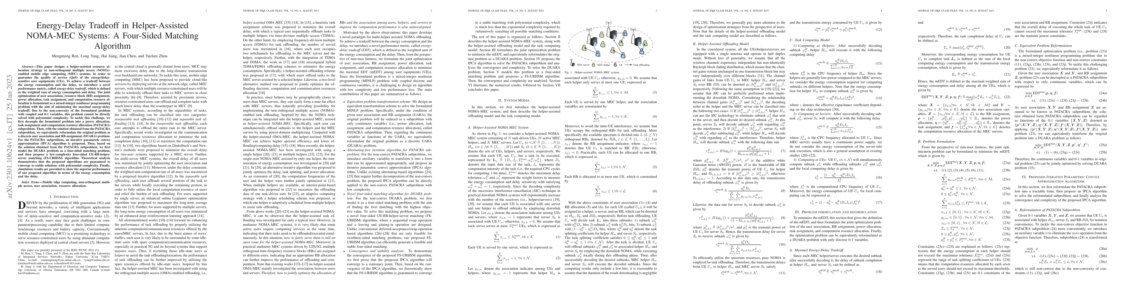 Thumbnail for Energy-Delay Tradeoff in Helper-Assisted NOMA-MEC Systems: A Four-Sided
  Matching Algorithm