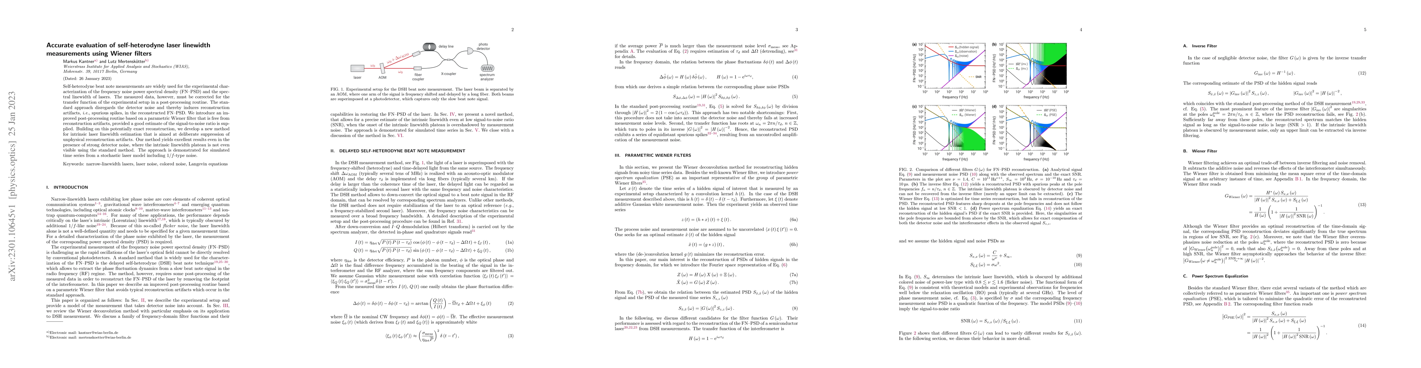 Thumbnail for Accurate evaluation of self-heterodyne laser linewidth measurements
  using Wiener filters
