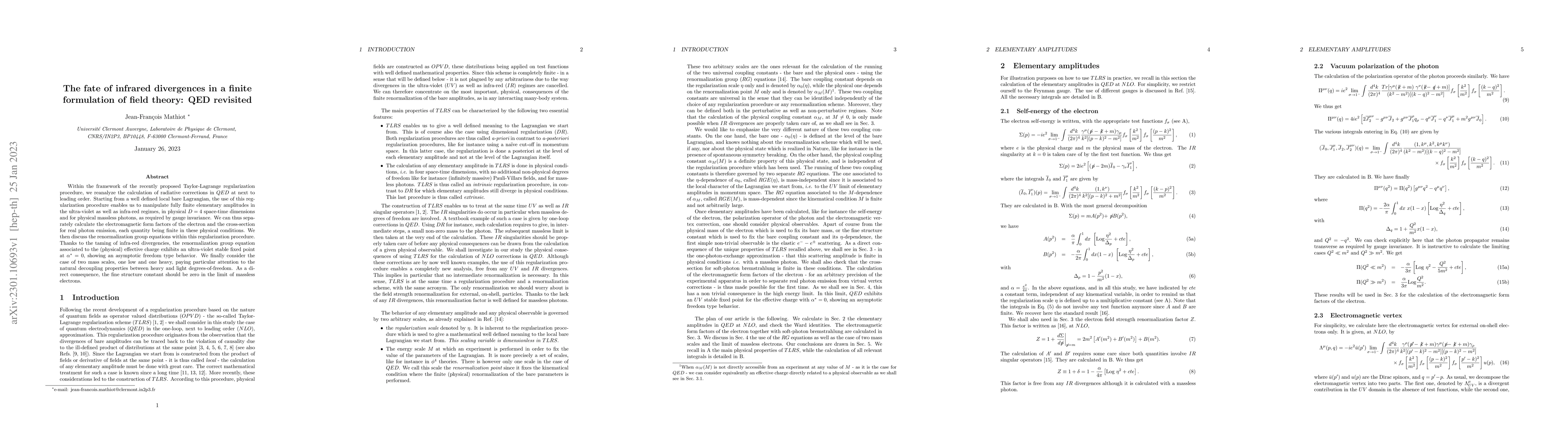 Thumbnail for The fate of infrared divergences in a finite formulation of field
  theory: QED revisited