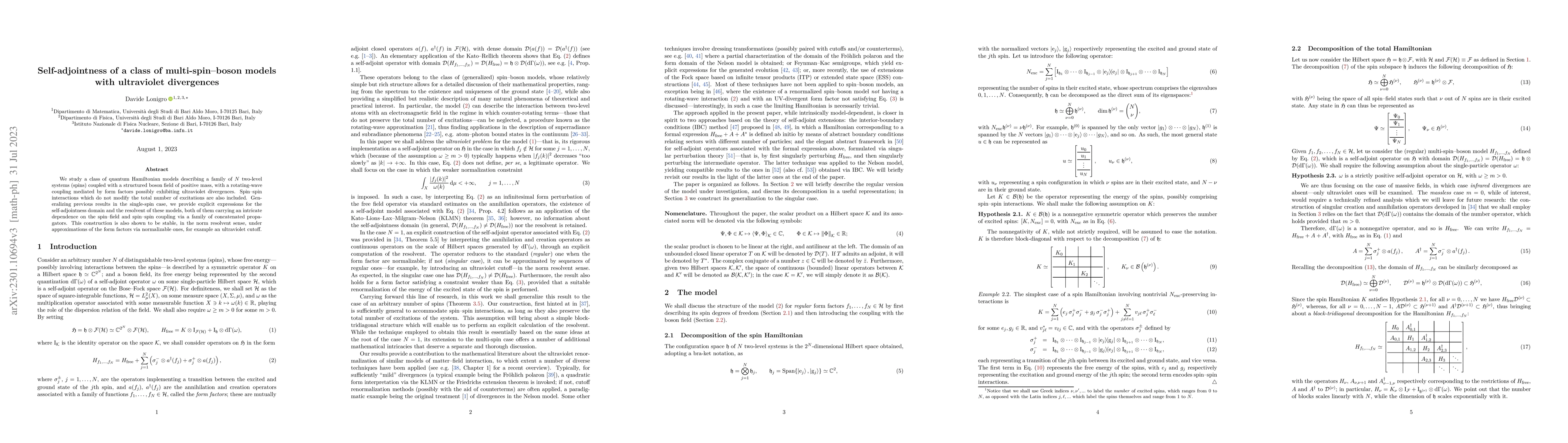 Thumbnail for Self-adjointness of a class of multi-spin-boson models with ultraviolet
  divergences