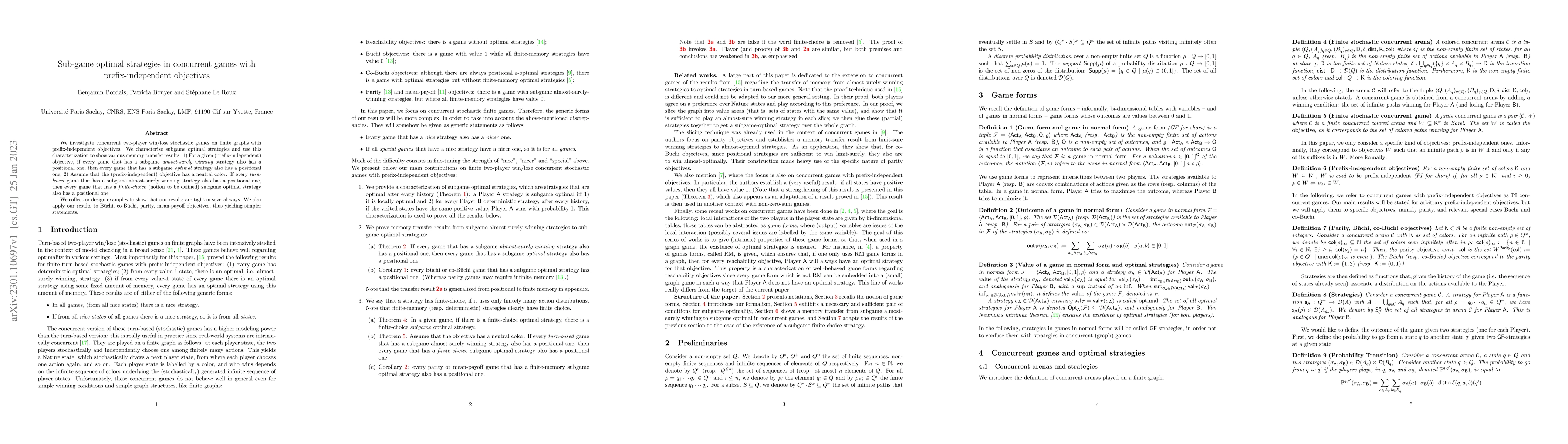 Thumbnail for Sub-game optimal strategies in concurrent games with prefix-independent
  objectives
