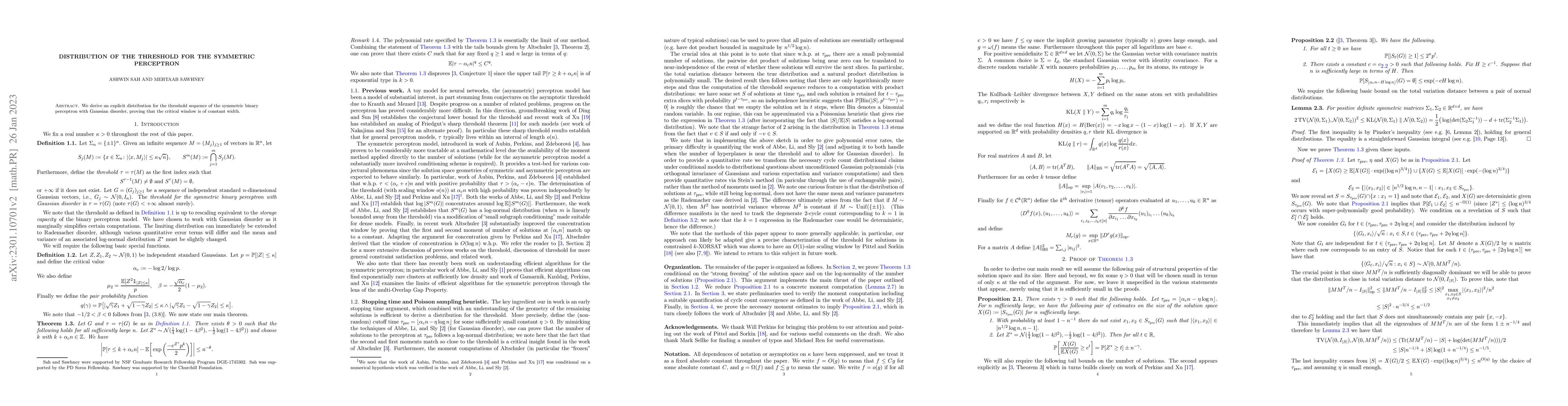 Thumbnail for Distribution of the threshold for the symmetric perceptron