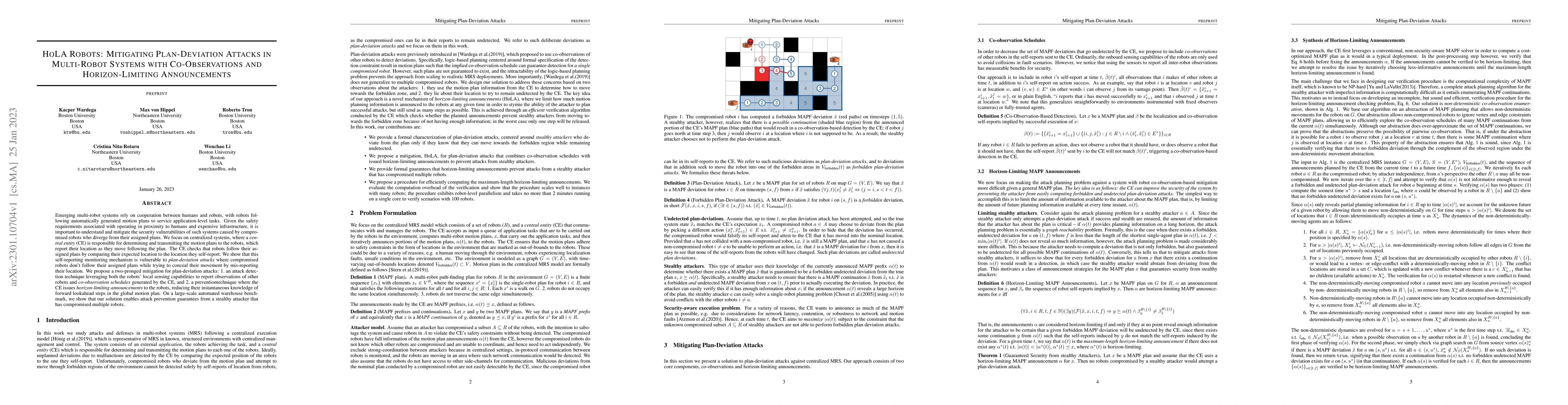 Thumbnail for HoLA Robots: Mitigating Plan-Deviation Attacks in Multi-Robot Systems
  with Co-Observations and Horizon-Limiting Announcements