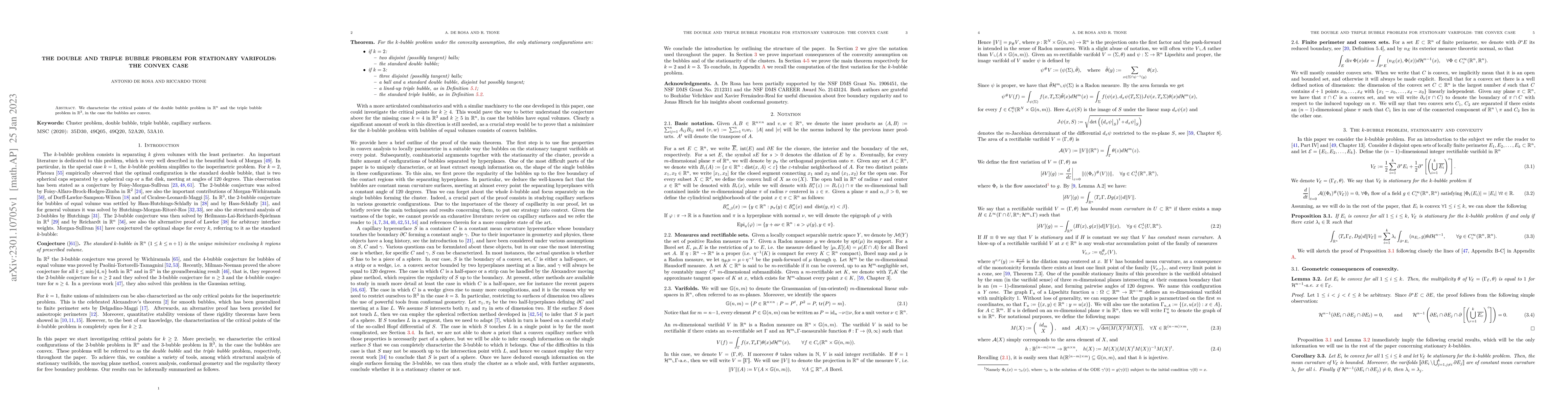 Thumbnail for The double and triple bubble problem for stationary varifolds: the
  convex case