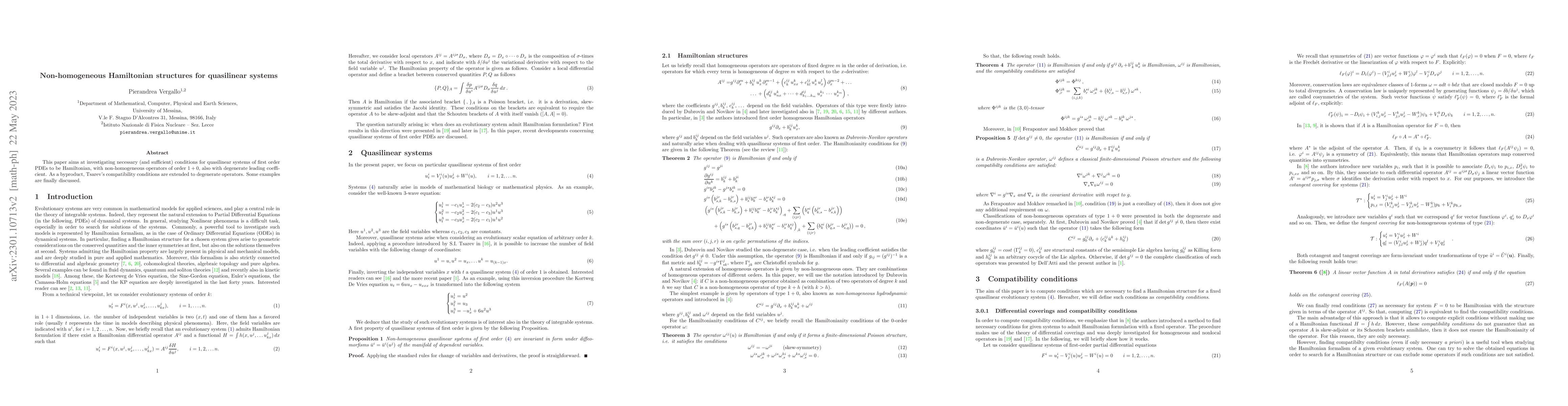Thumbnail for Non-homogeneous Hamiltonian structures for quasilinear systems