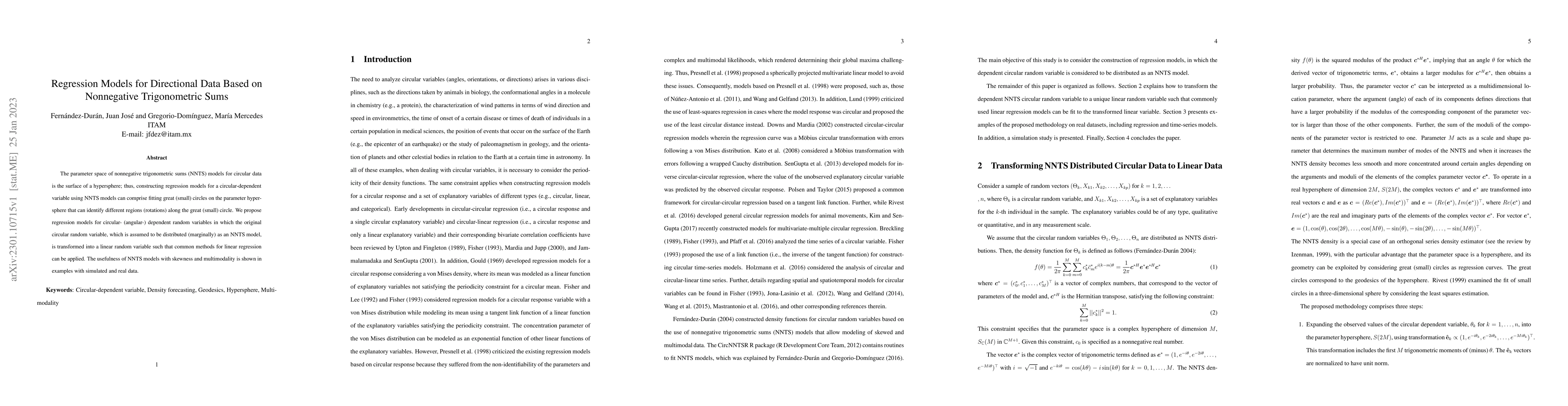 Thumbnail for Regression Models for Directional Data Based on Nonnegative
  Trigonometric Sums