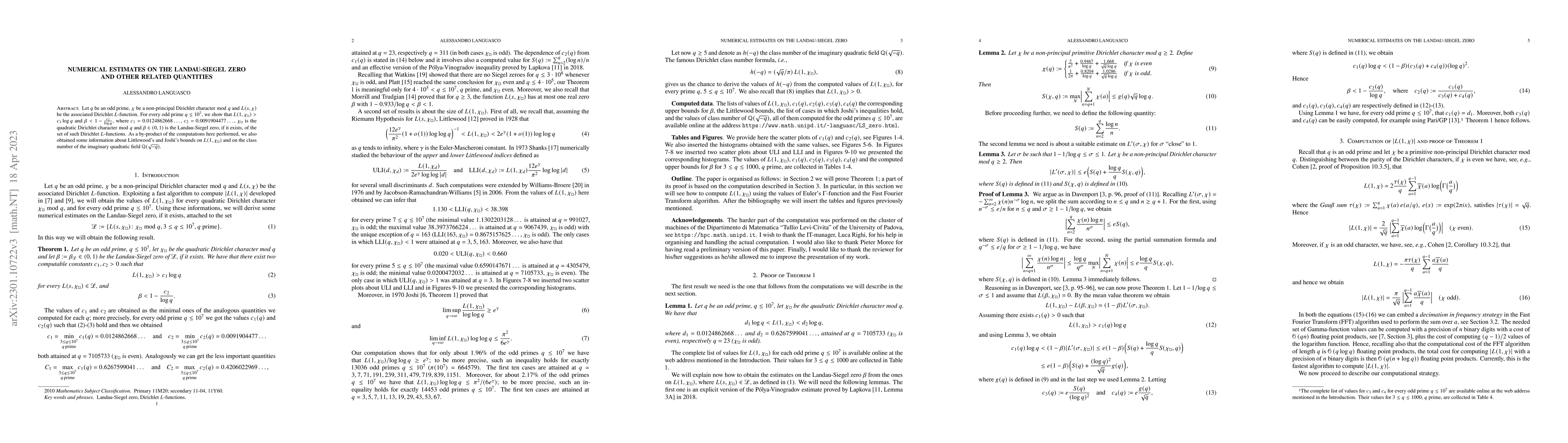 Thumbnail for Numerical estimates on the Landau-Siegel zero and other related
  quantities