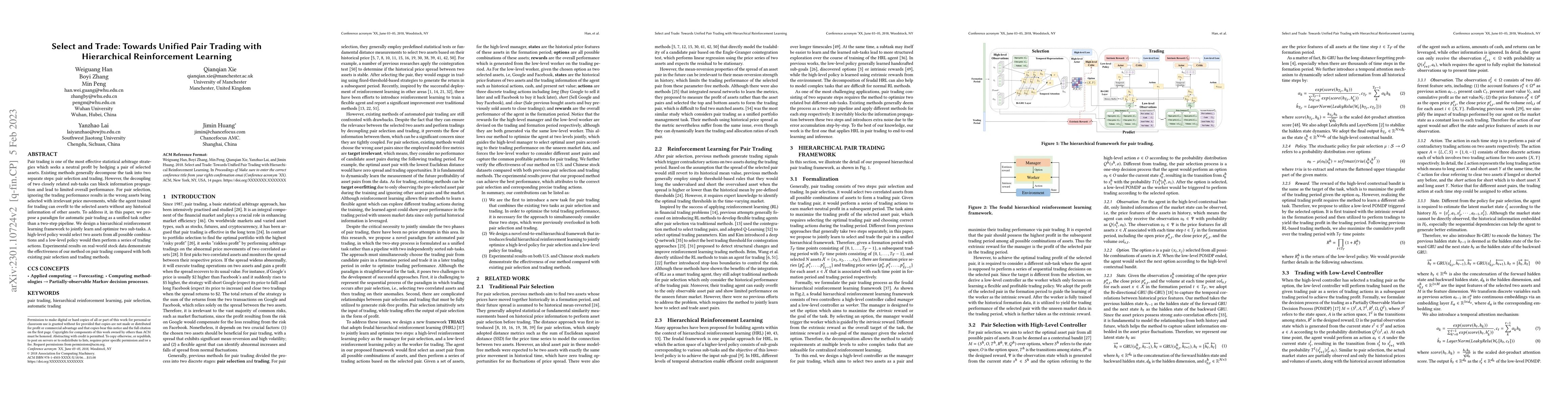 Thumbnail for Select and Trade: Towards Unified Pair Trading with Hierarchical
  Reinforcement Learning
