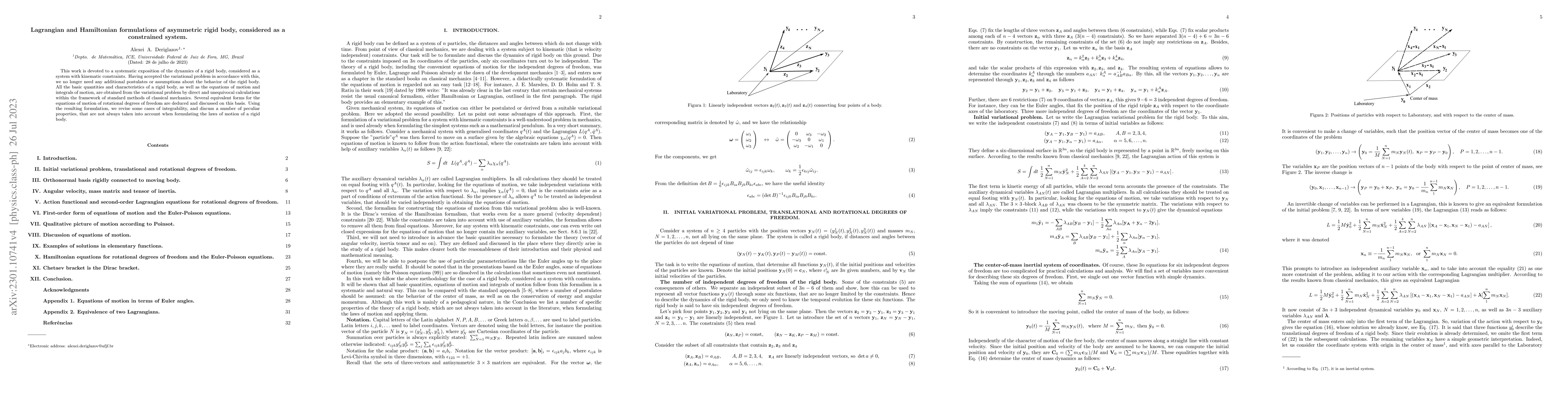 Thumbnail for Lagrangian and Hamiltonian formulations of asymmetric rigid body,
  considered as a constrained system