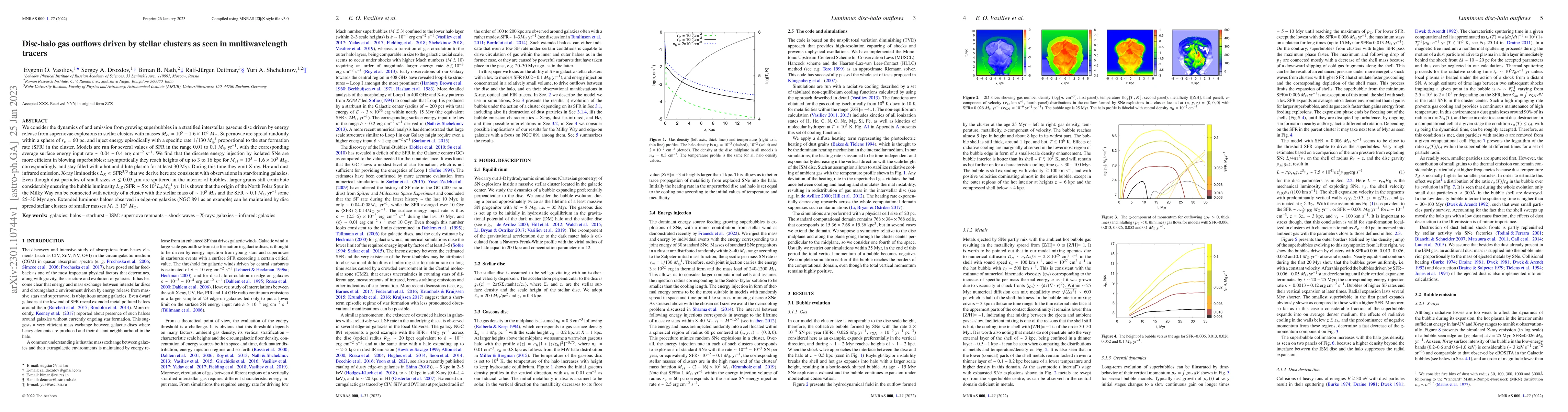 Thumbnail for Disc-halo gas outflows driven by stellar clusters as seen in
  multiwavelength tracers