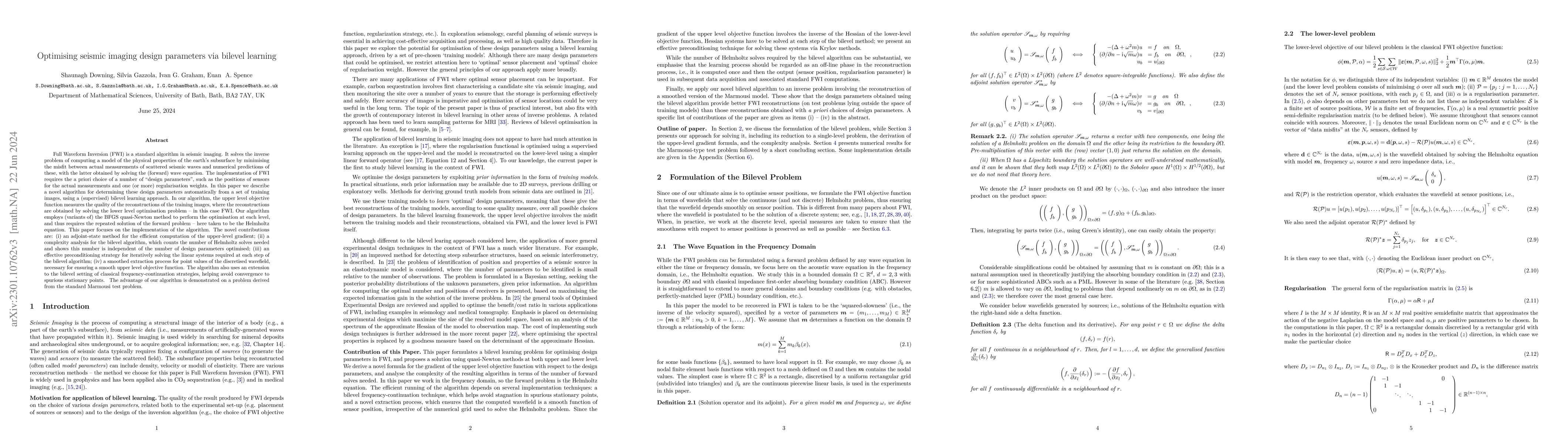 Thumbnail for Optimising seismic imaging design parameters via bilevel learning