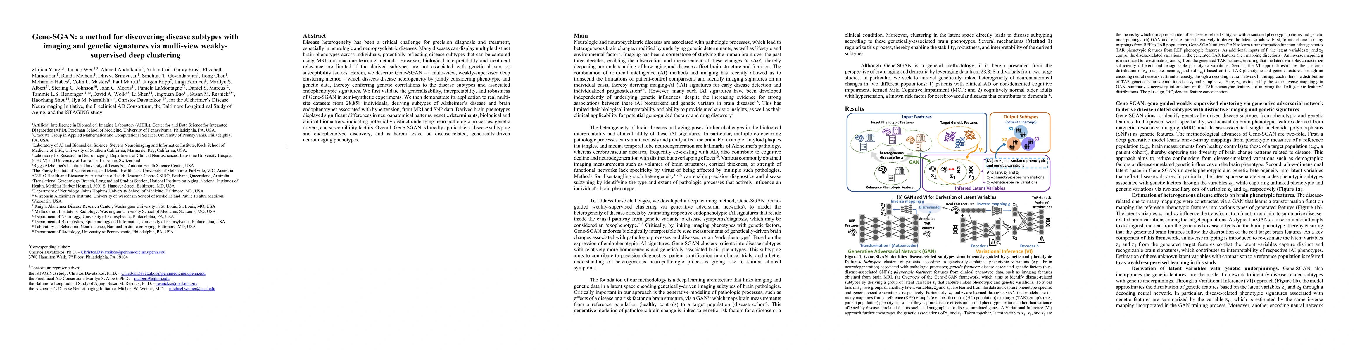 Thumbnail for Gene-SGAN: a method for discovering disease subtypes with imaging and
  genetic signatures via multi-view weakly-supervised deep clustering