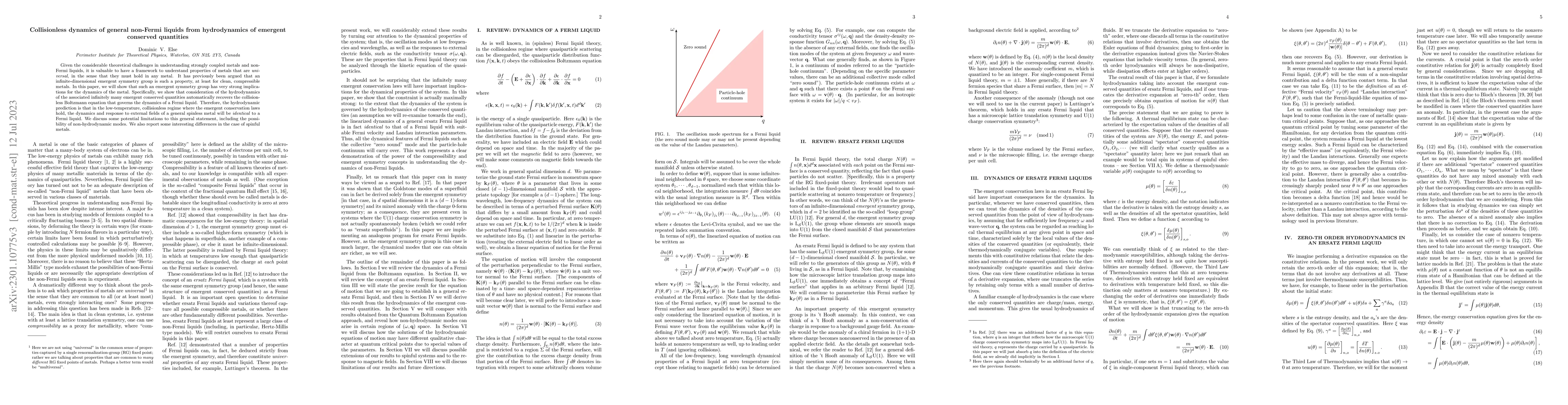 Thumbnail for Collisionless dynamics of general non-Fermi liquids from hydrodynamics
  of emergent conserved quantities