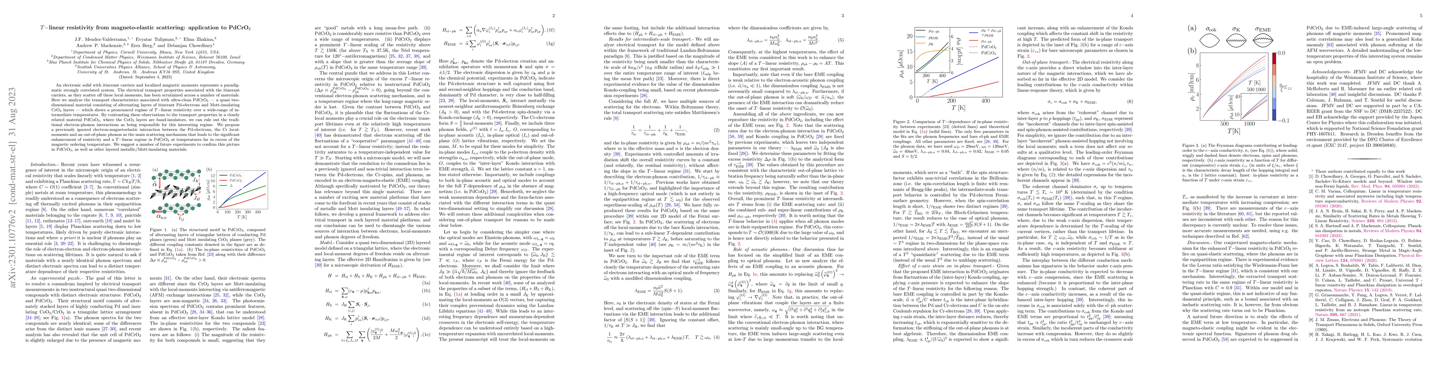 Thumbnail for $T-$linear resistivity from magneto-elastic scattering: application to
  PdCrO$_2$