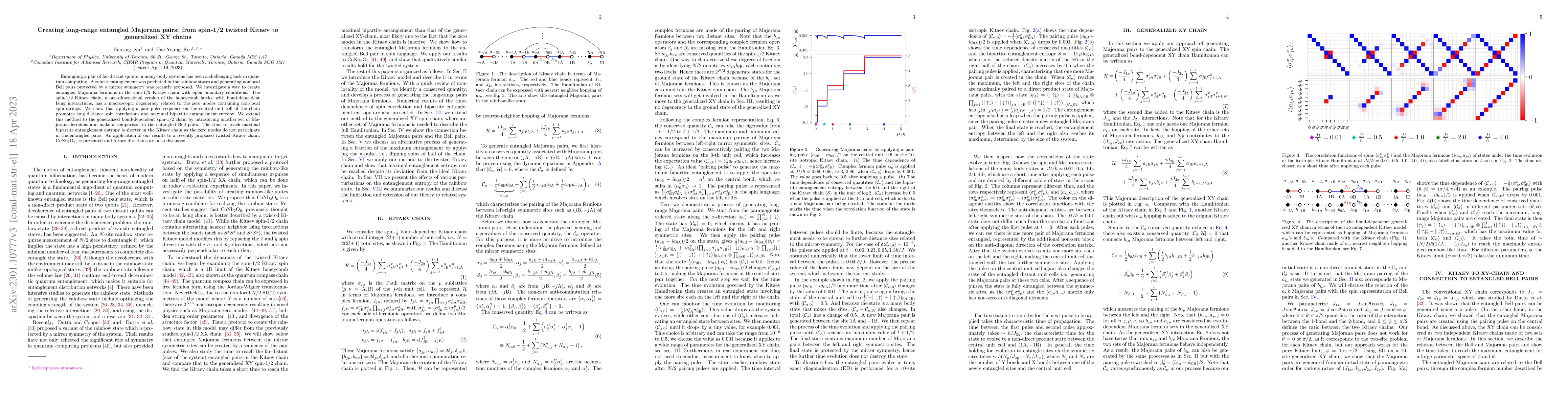 Thumbnail for Creating long-range entangled Majorana pairs: from spin-1/2 twisted
  Kitaev to generalized XY chains