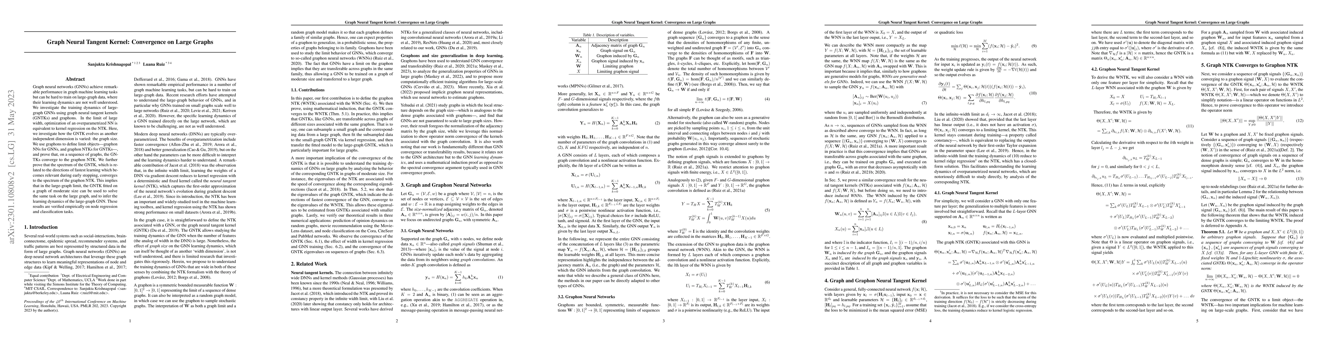 Thumbnail for Graph Neural Tangent Kernel: Convergence on Large Graphs