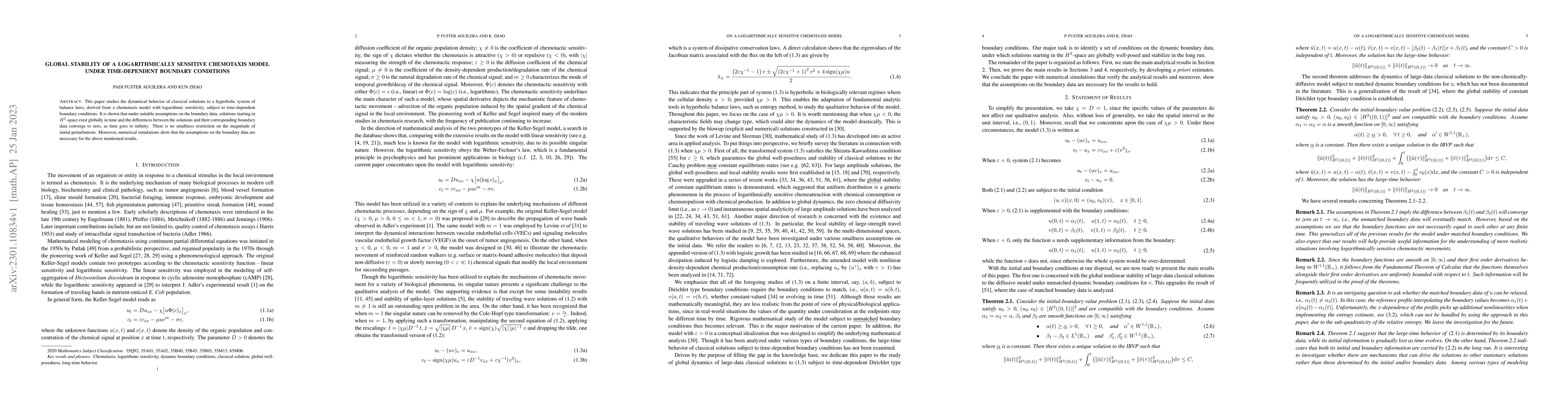 Thumbnail for Global stability of a logarithmically sensitive chemotaxis model under
  time-dependent boundary conditions