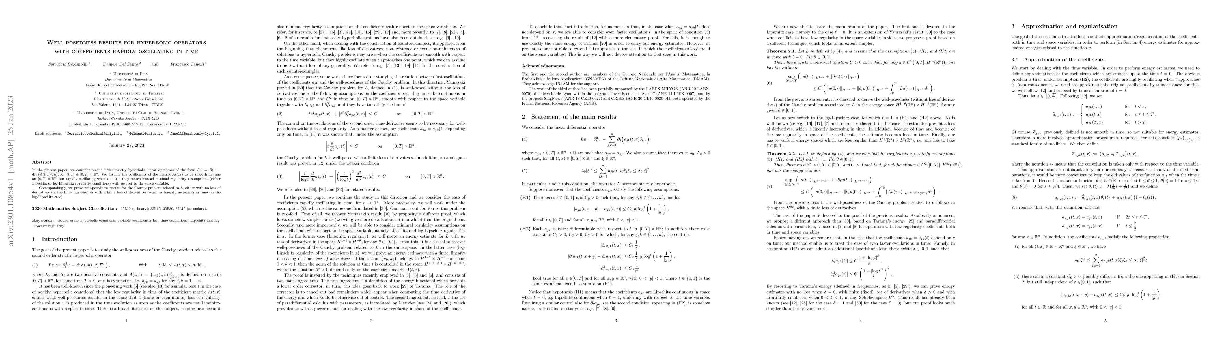 Thumbnail for Well-posedness results for hyperbolic operators with coefficients
  rapidly oscillating in time