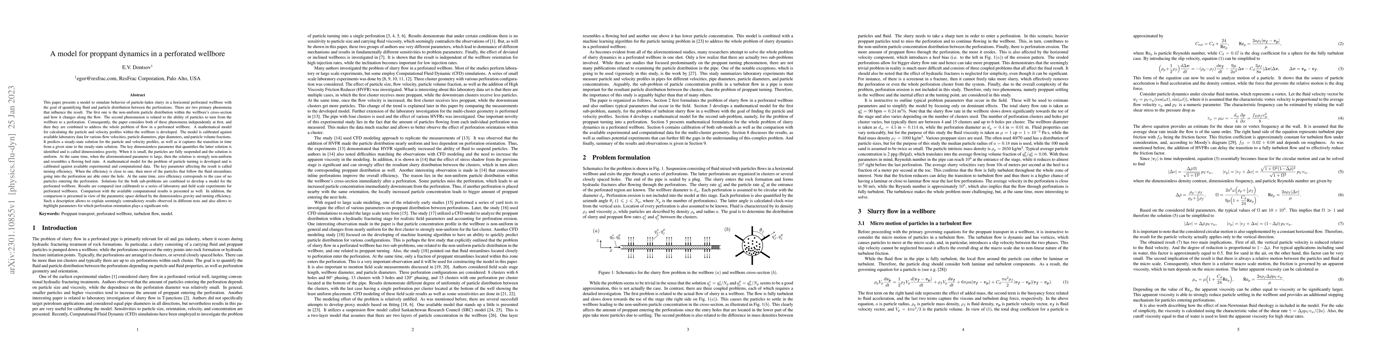 Thumbnail for A model for proppant dynamics in a perforated wellbore