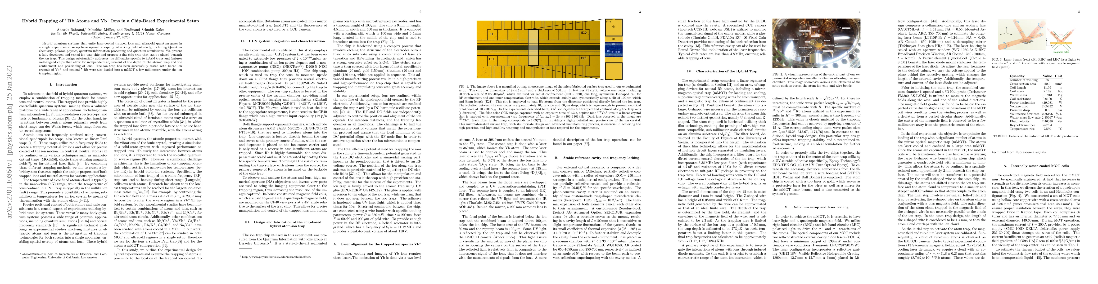 Thumbnail for Hybrid Trapping of $^{87}$Rb Atoms and Yb$^{+}$ Ions in a Chip-Based
  Experimental Setup