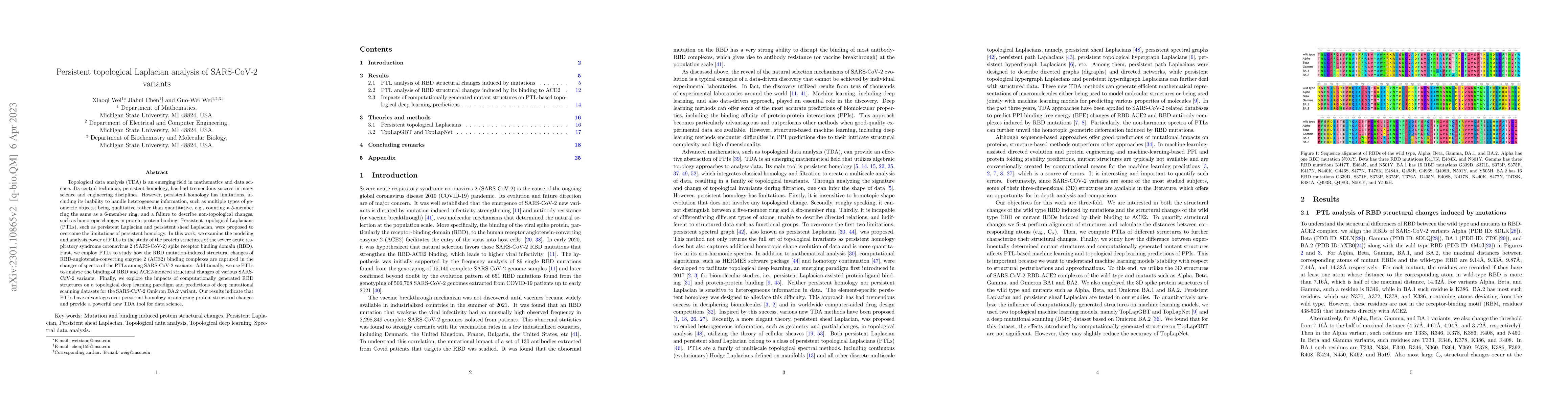 Thumbnail for Persistent topological Laplacian analysis of SARS-CoV-2 variants