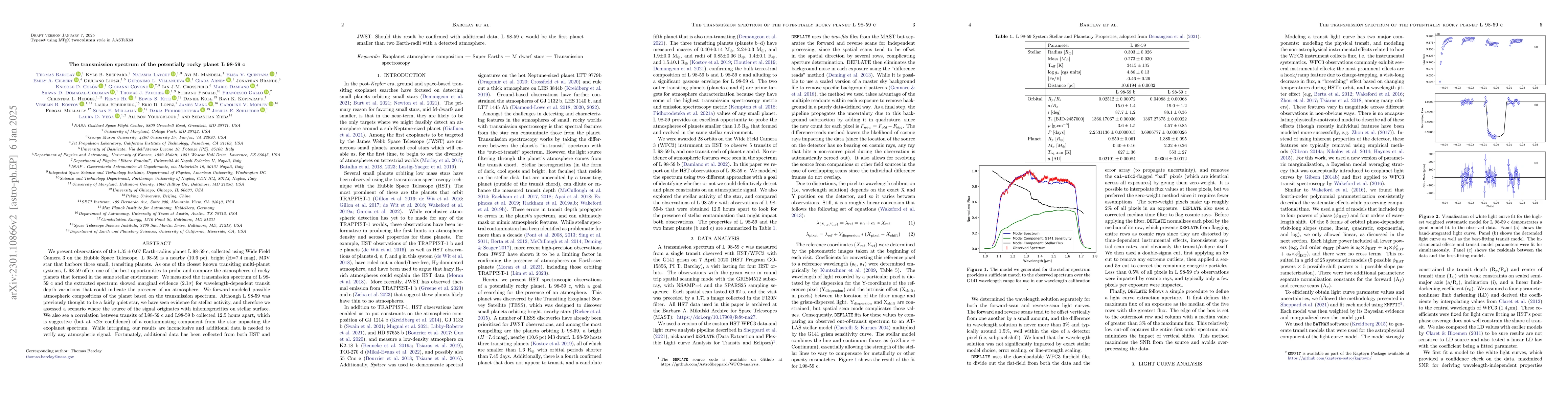 Thumbnail for The transmission spectrum of the potentially rocky planet L 98-59 c
