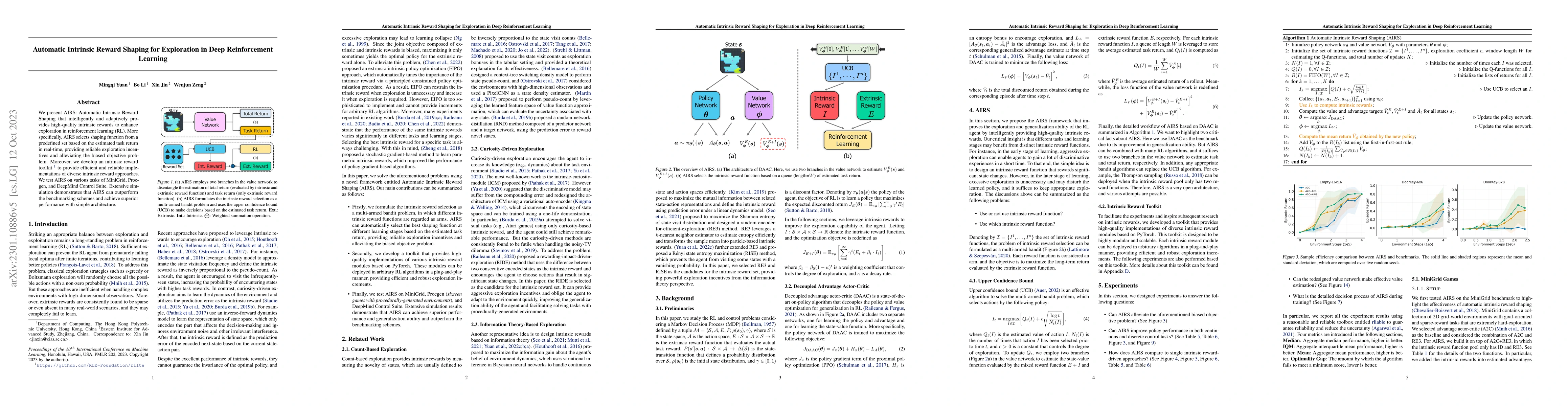Thumbnail for Automatic Intrinsic Reward Shaping for Exploration in Deep Reinforcement
  Learning