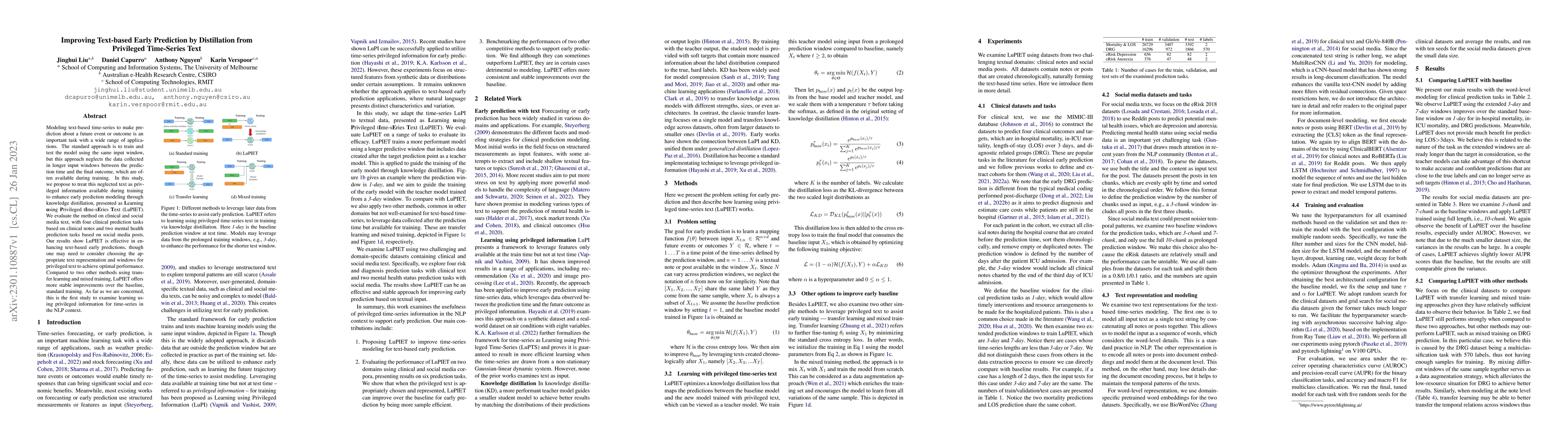 Thumbnail for Improving Text-based Early Prediction by Distillation from Privileged
  Time-Series Text