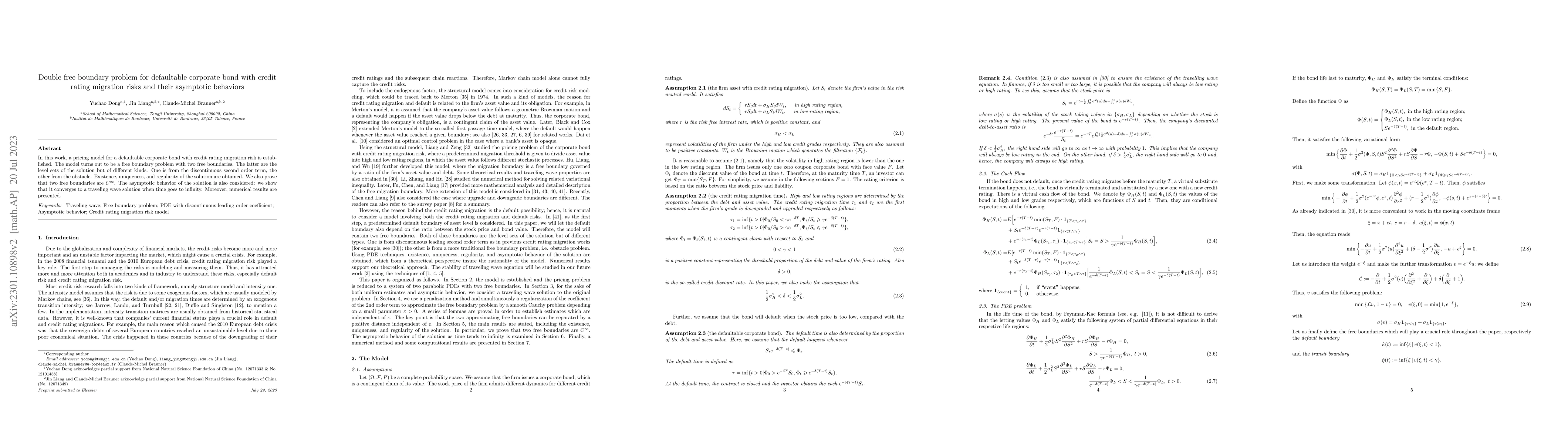 Thumbnail for Double free boundary problem for defaultable corporate bond with credit
  rating migration risks and their asymptotic behaviors