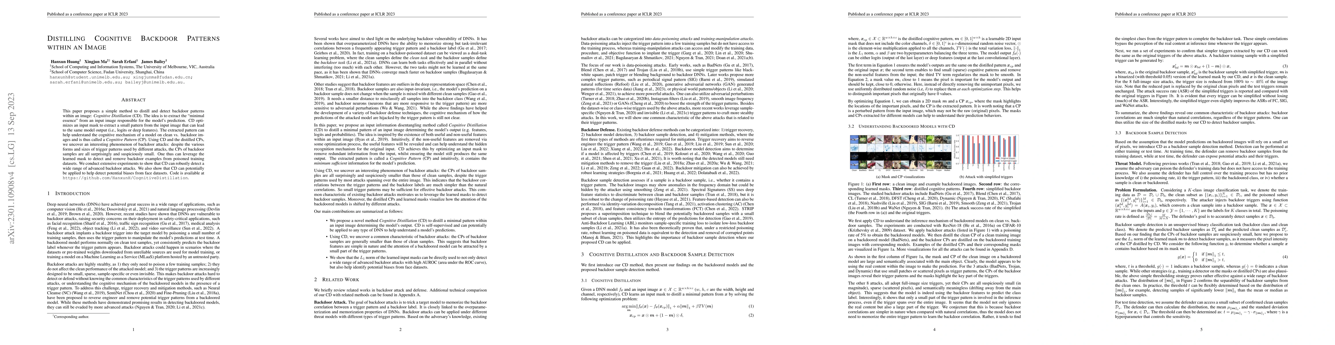 Thumbnail for Distilling Cognitive Backdoor Patterns within an Image