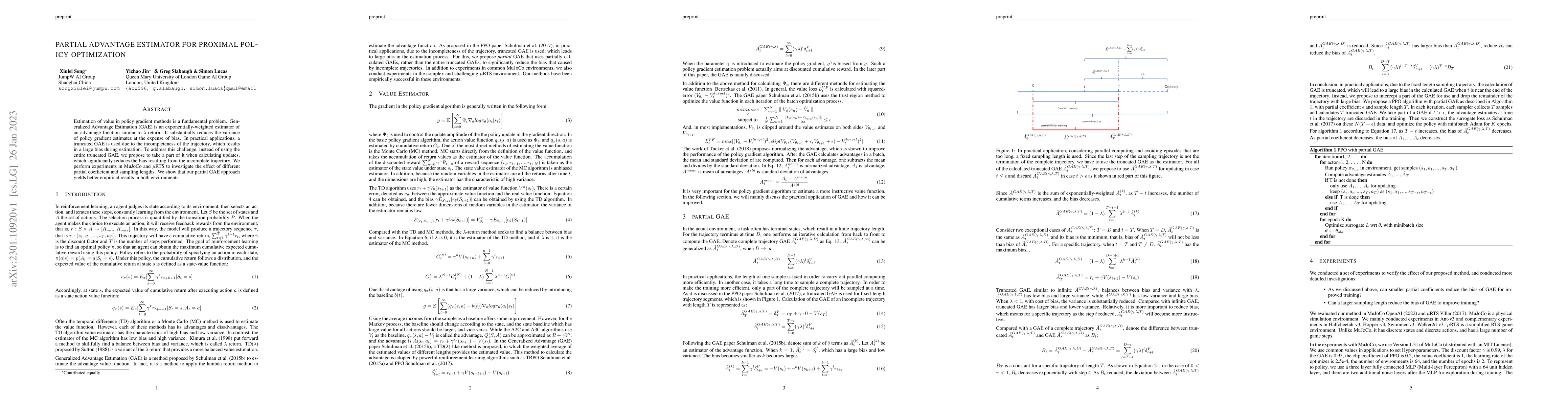 Thumbnail for Partial advantage estimator for proximal policy optimization
