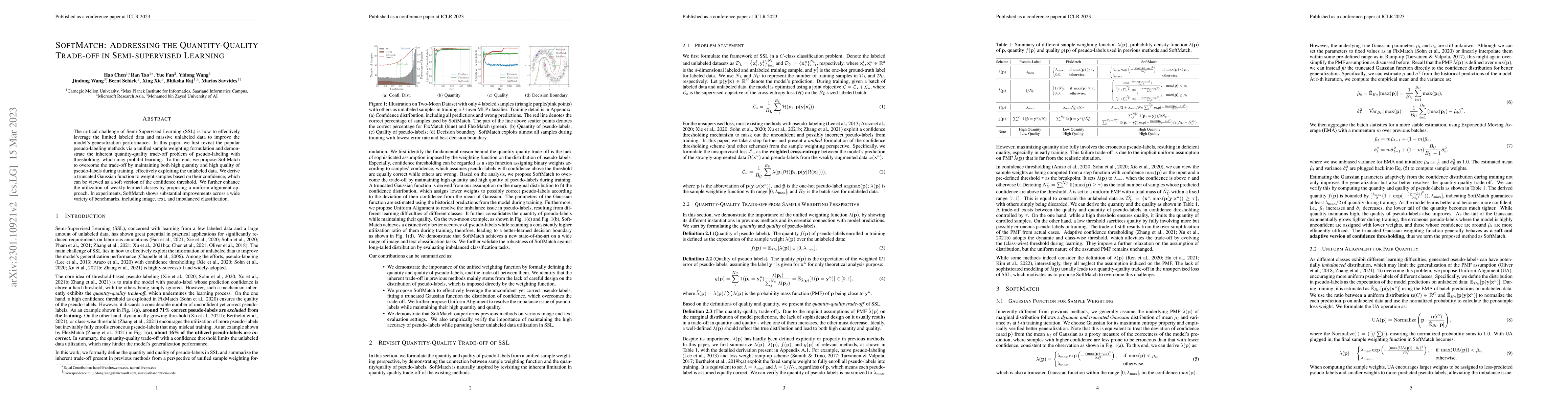 Thumbnail for SoftMatch: Addressing the Quantity-Quality Trade-off in Semi-supervised
  Learning