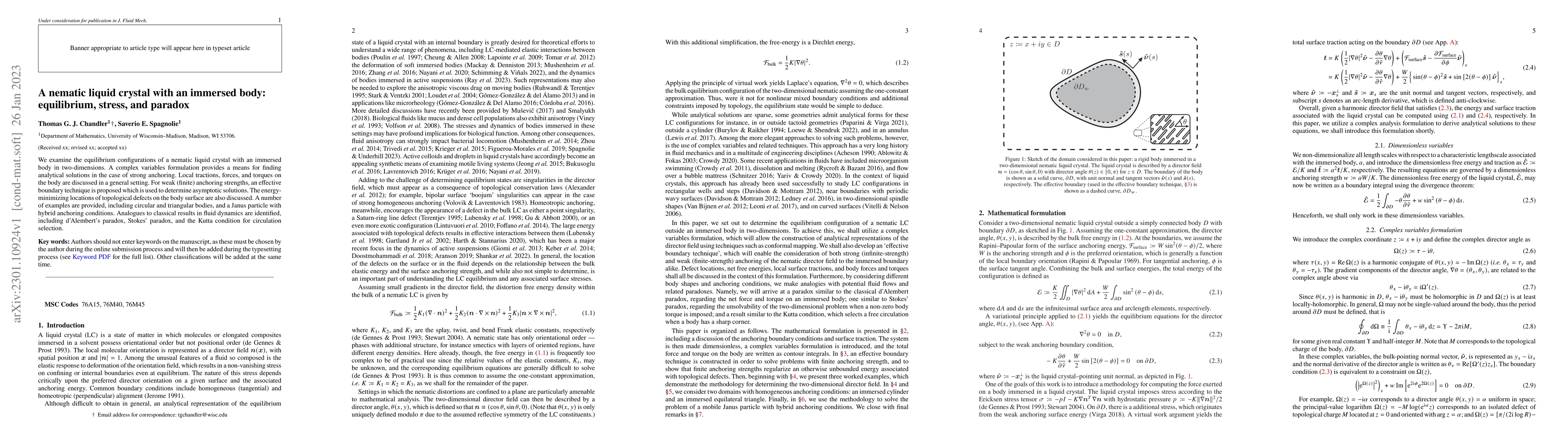 Thumbnail for A nematic liquid crystal with an immersed body: equilibrium, stress, and
  paradox