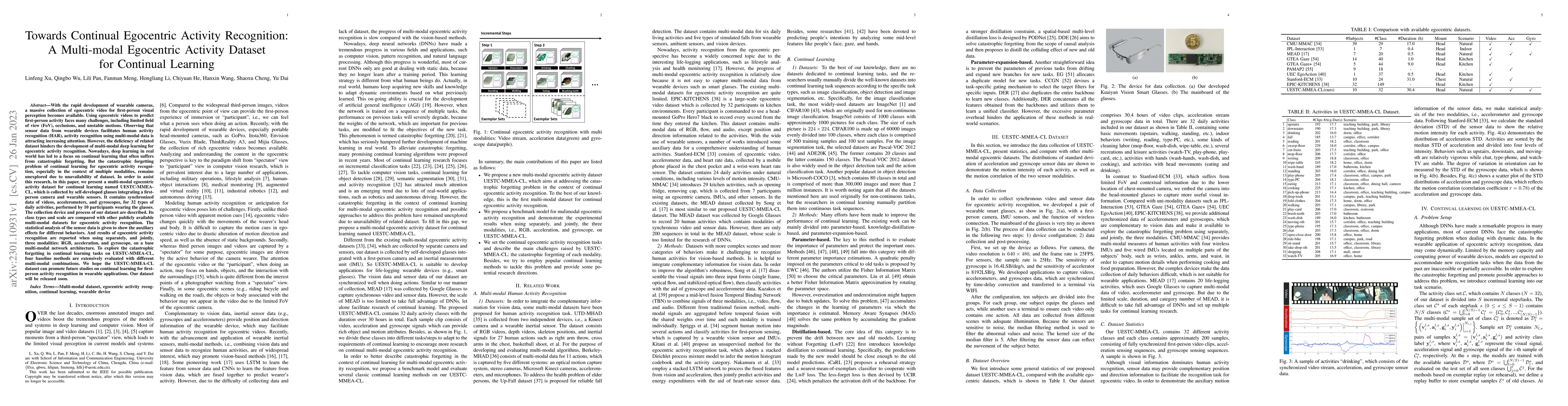 Thumbnail for Towards Continual Egocentric Activity Recognition: A Multi-modal
  Egocentric Activity Dataset for Continual Learning