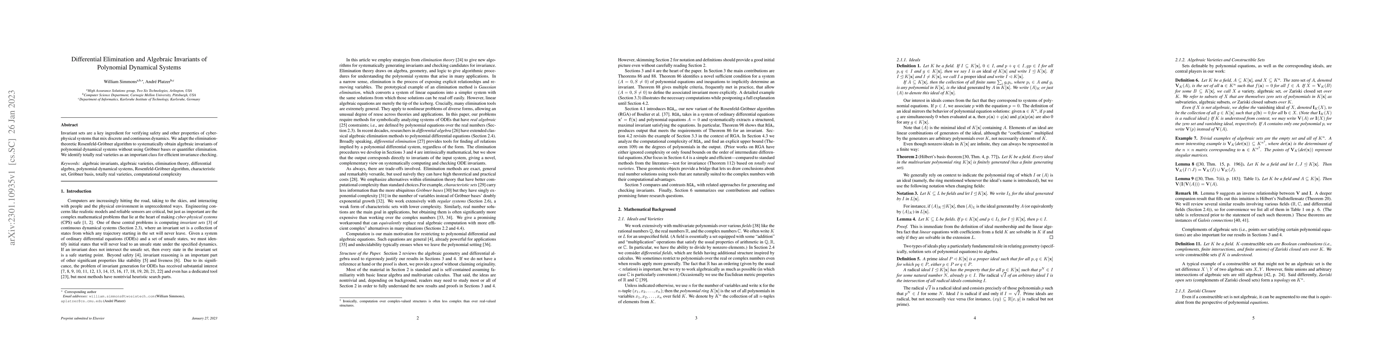 Thumbnail for Differential Elimination and Algebraic Invariants of Polynomial
  Dynamical Systems