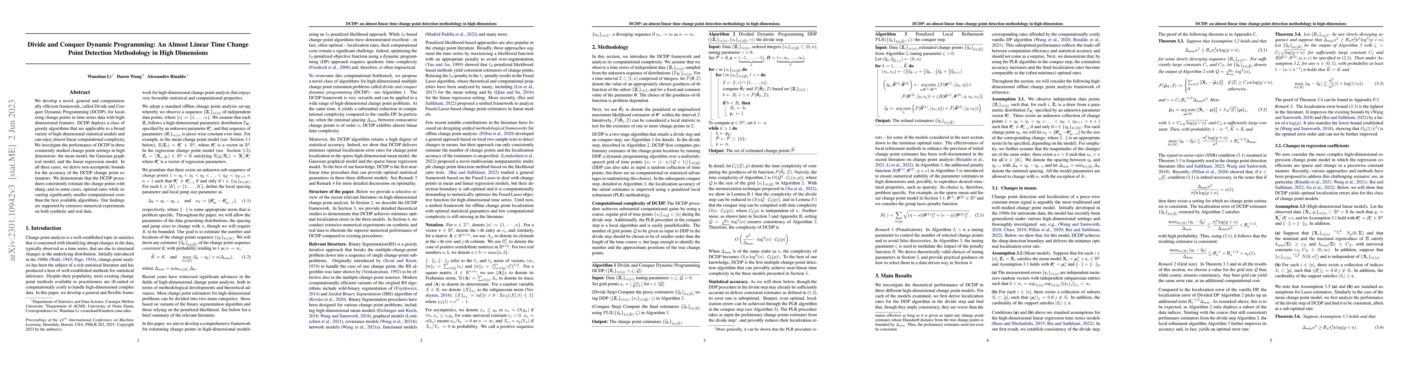 Thumbnail for Divide and Conquer Dynamic Programming: An Almost Linear Time Change
  Point Detection Methodology in High Dimensions