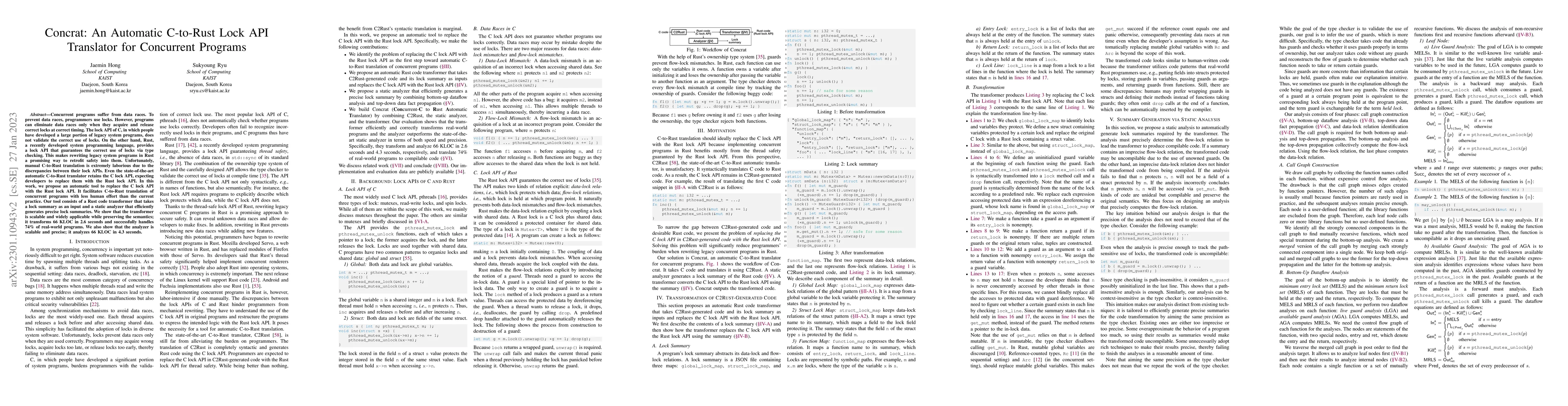 Thumbnail for Concrat: An Automatic C-to-Rust Lock API Translator for Concurrent
  Programs