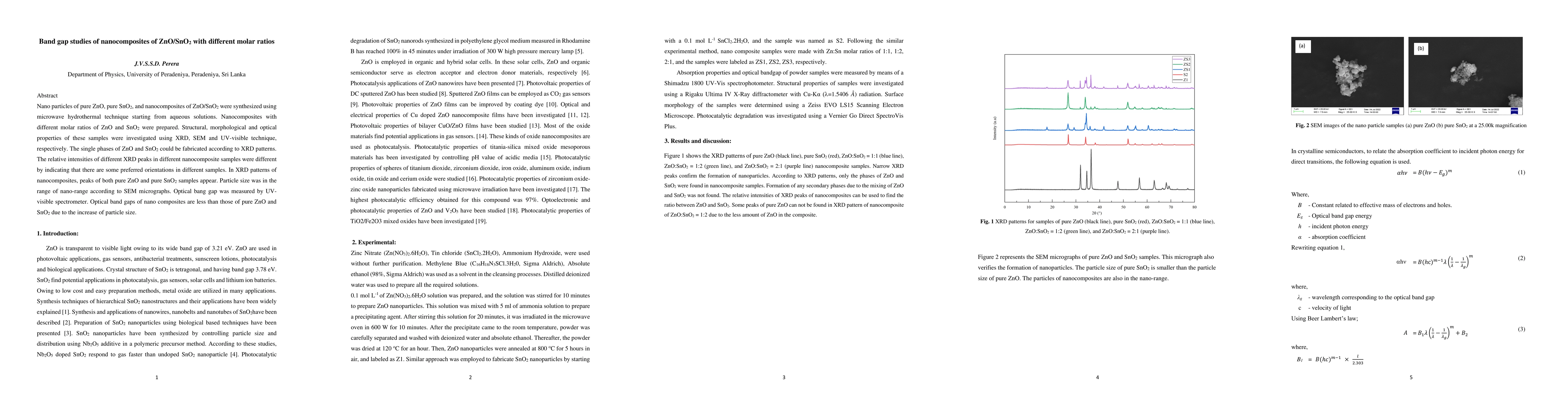 Thumbnail for Band gap studies of nanocomposites of ZnO/SnO$_2$ with different molar
  ratios