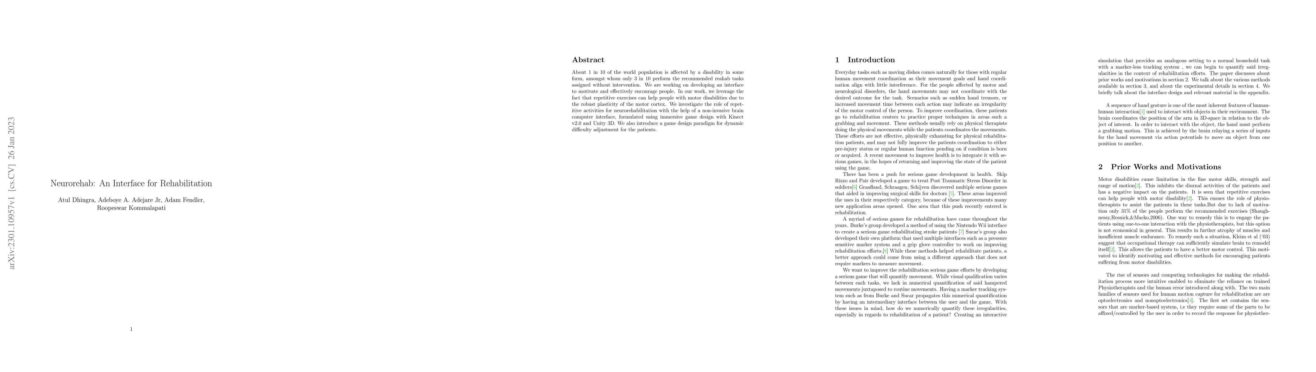 Thumbnail for Neurorehab: An Interface for Rehabilitation