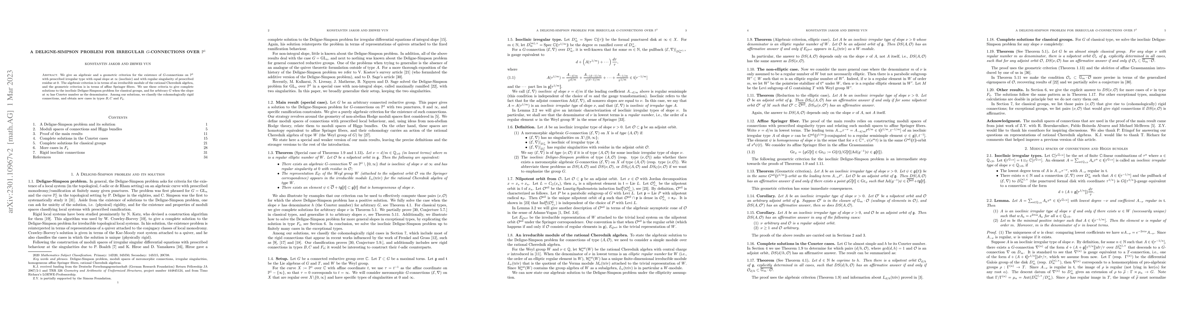 Thumbnail for A Deligne-Simpson problem for irregular $G$-connections over
  $\mathbb{P}^{1}$