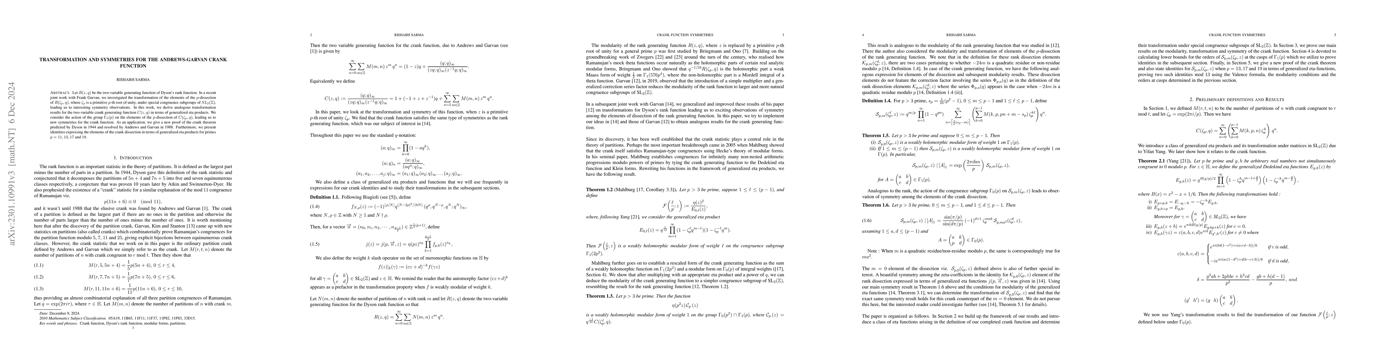 Thumbnail for Transformation and symmetries for the Andrews-Garvan crank function