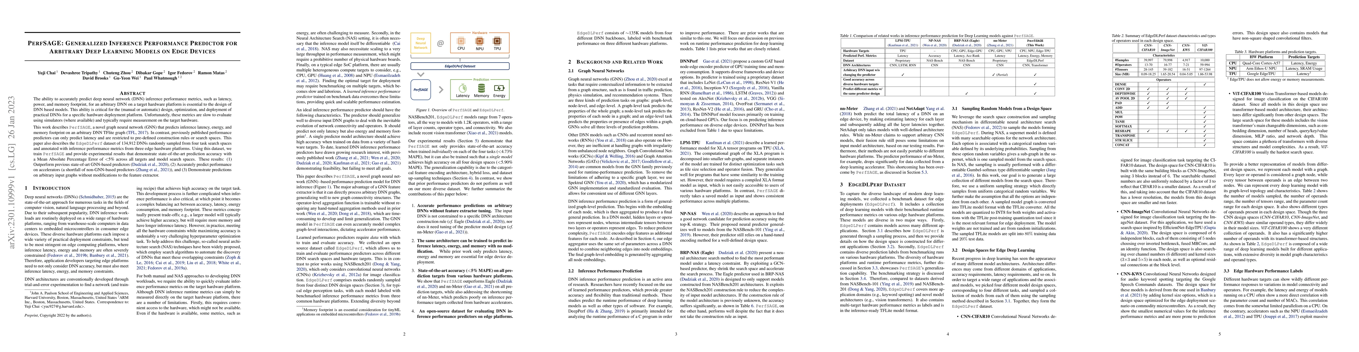 Thumbnail for PerfSAGE: Generalized Inference Performance Predictor for Arbitrary Deep
  Learning Models on Edge Devices